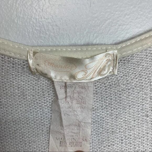 Mandee Solid White & Gold High Low Short Sleeve Blouse Beaded Round Neck size M - Picture 4 of 8